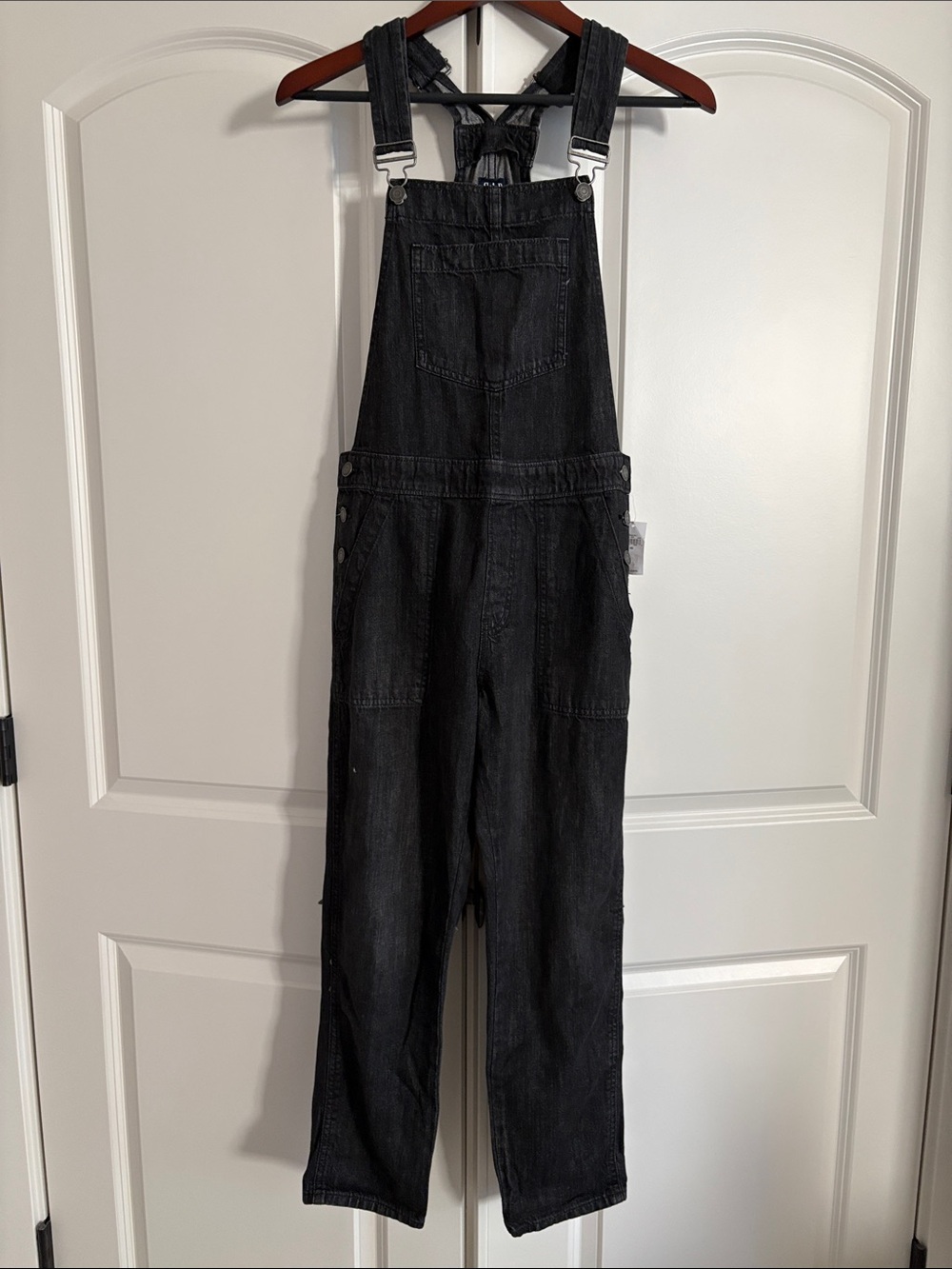 GAP *NEW* Black Denim Overall Jumpsuit with Cross-Back Straps